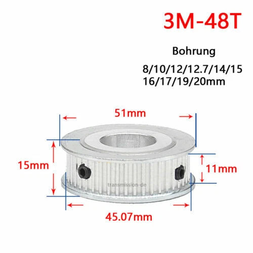 Timing Belt Pulley 3M 12T - 60T Synchronous Wheel for width 10 mm Timing Belts