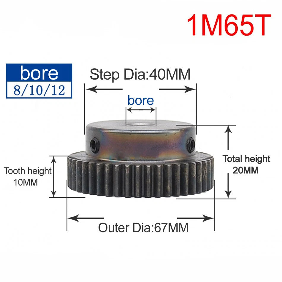 High Precision 1 Mod 10T-150T Spur Gear 45# Steel Pinion Gear With Step x 1Pcs