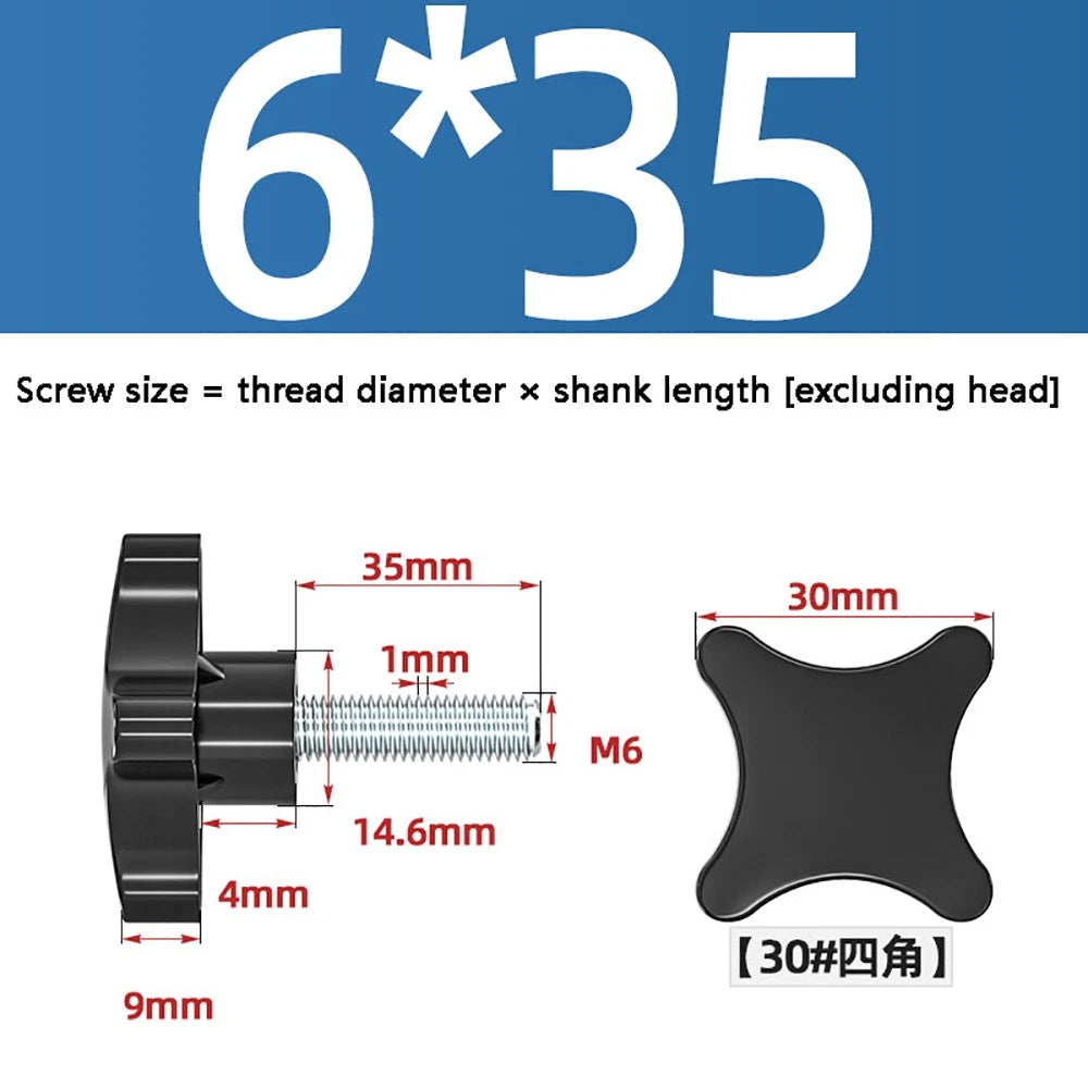 M5-M10 Thumb Screws Black Plastic Four Star Head Hand Grip Knob Bolts Galvanized