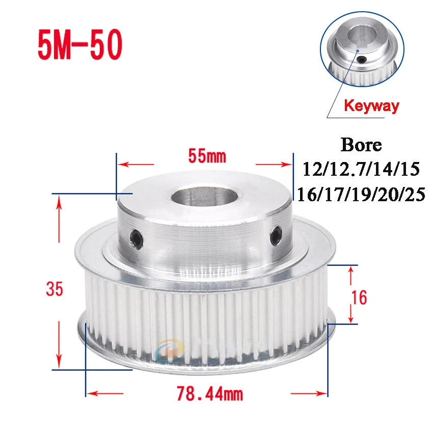 5M 15T-80T Timing Belt Pulley With Step/Keyway, Bore 8-25mm,For 20mm Width Belt