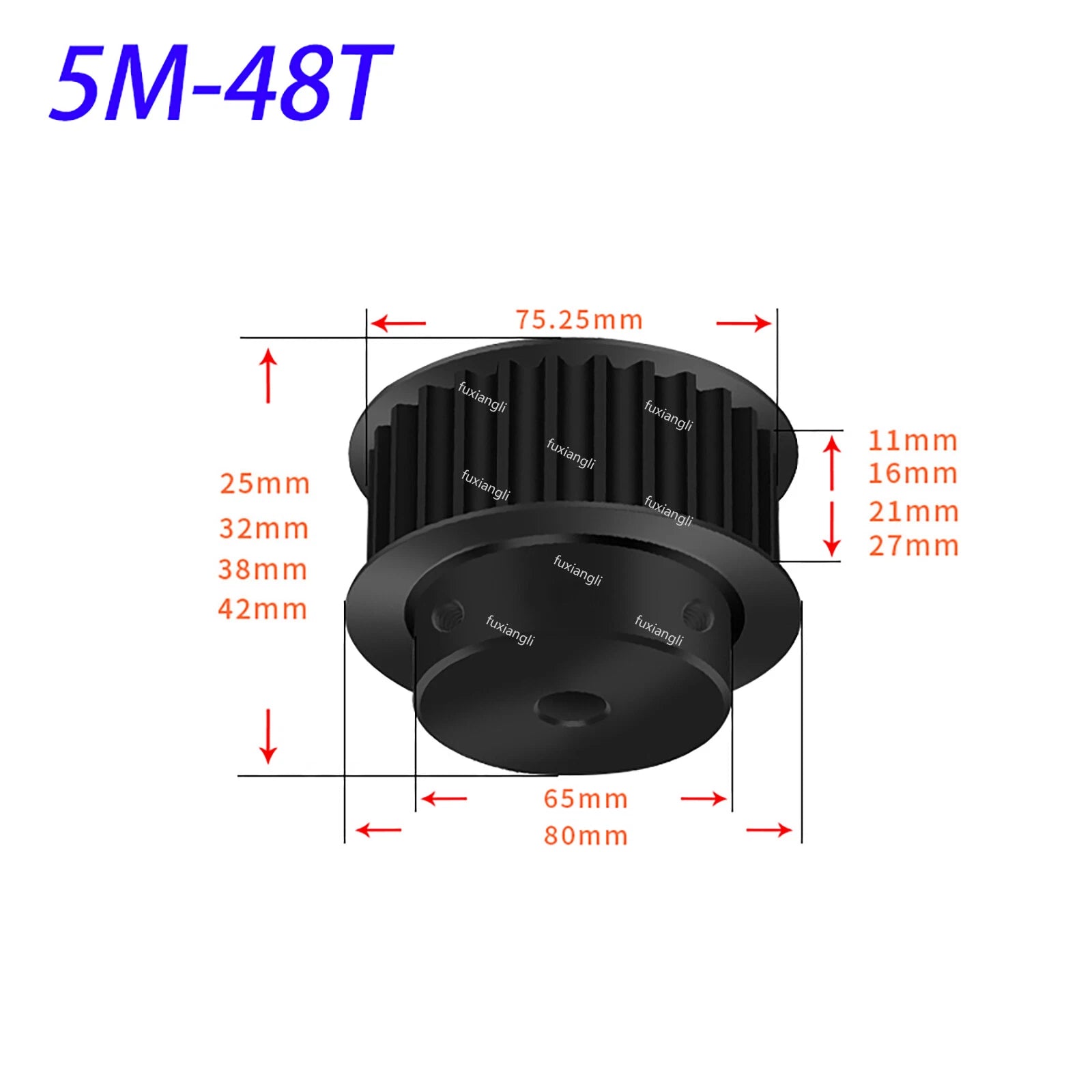 HTD-5M 14T-60T Timing Belt Pulleys Pitch 5mm Teeth Width 11mm BF-type 45# Steel