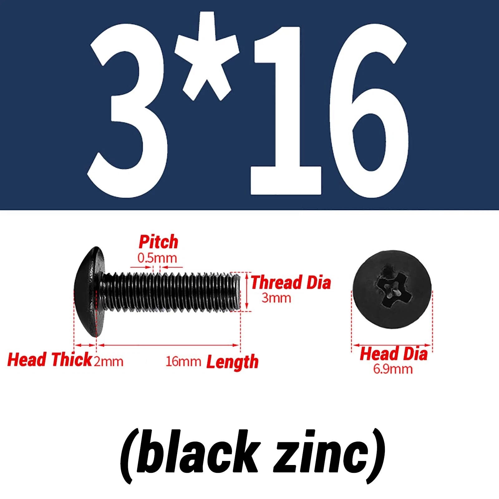 M2–M6 Pan Head Self‑Tapping Sheet Metal Screws – Black Oxide Carbon Steel