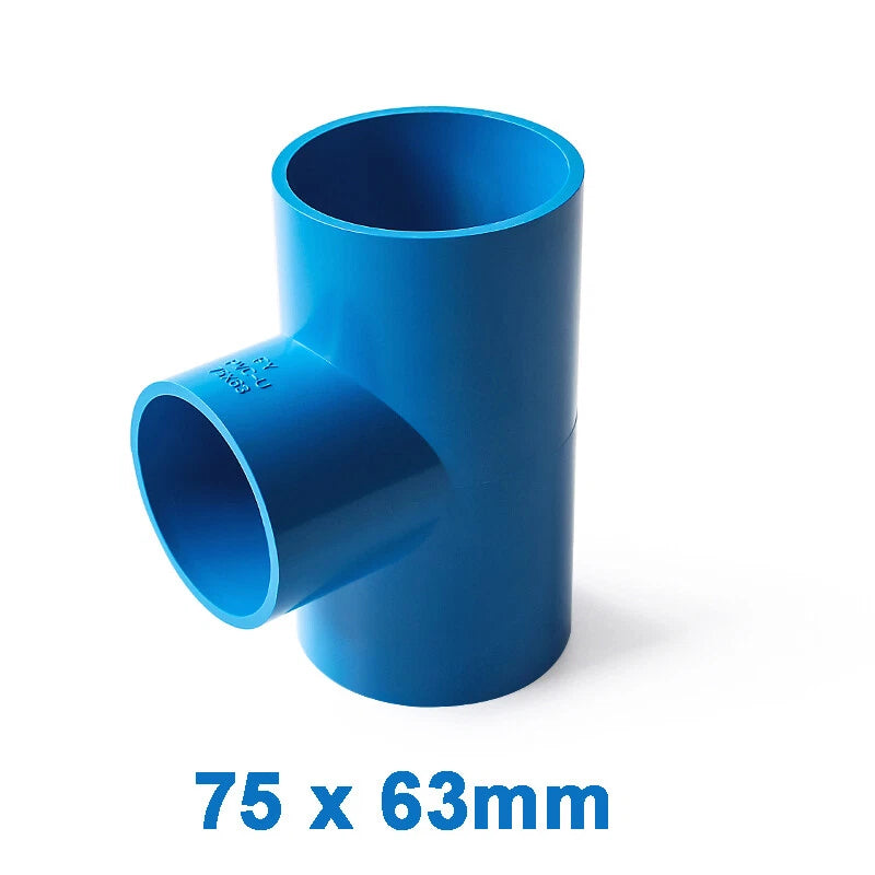 PVC Reducing Tee Pipe & Fittings Solvent Weld Pressure Adapter Connector Blue
