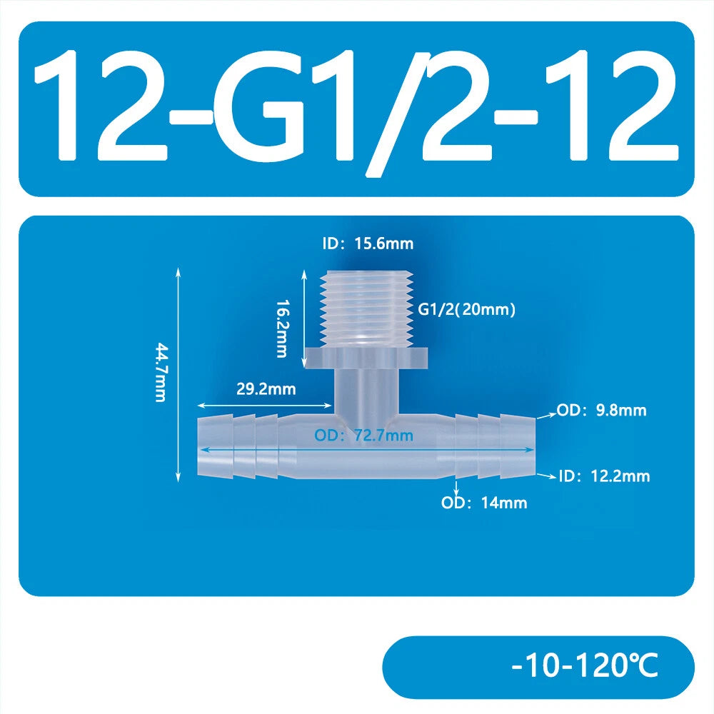 Plastic Male Thread 3-Way Hose Barb Connector — BSP & Metric, Equal Diameter