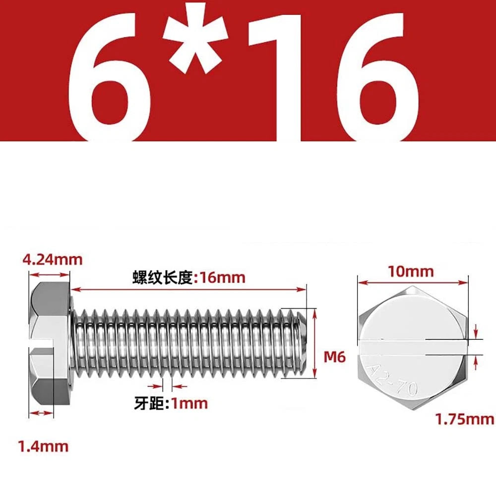 External Hex Slotted Machine Screws – A2 Stainless Steel, M4 to M16, Fully Threaded