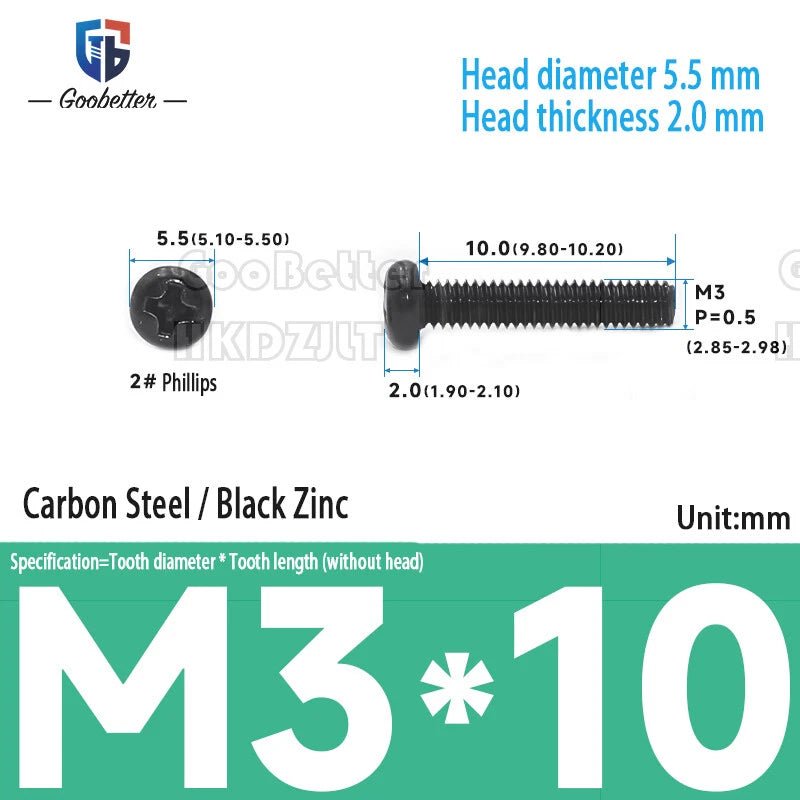 M3 Phillips Round Pan Head Machine Screws — Carbon Steel, 4–30mm, 100–500 PCS - HomeDIYer