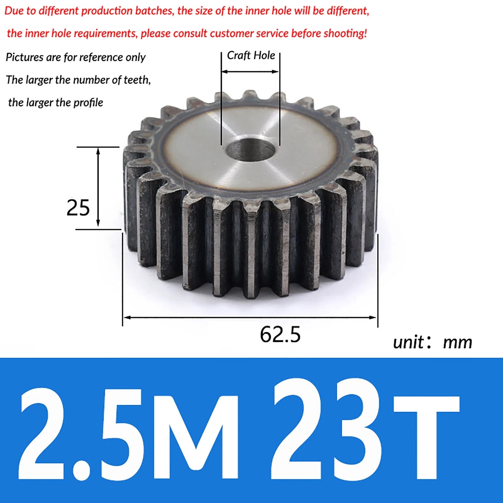 2.5 Mod 10T - 79T Spur Gear 45# Steel Pinion Gear Thickn 25MM Transmission Gear