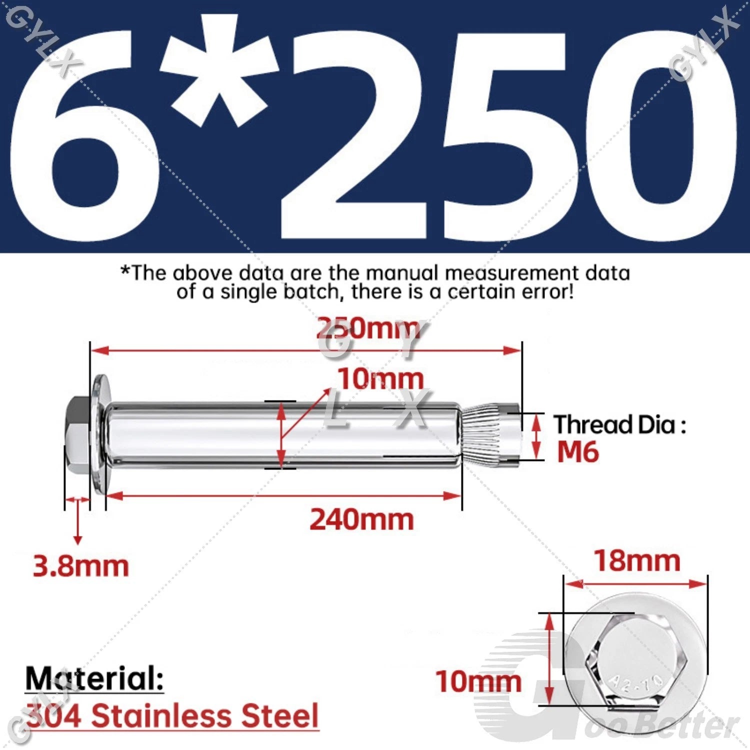 Expansion Anchor Bolts for Masonry — M6 to M16, Stainless Steel & Zinc-Coated