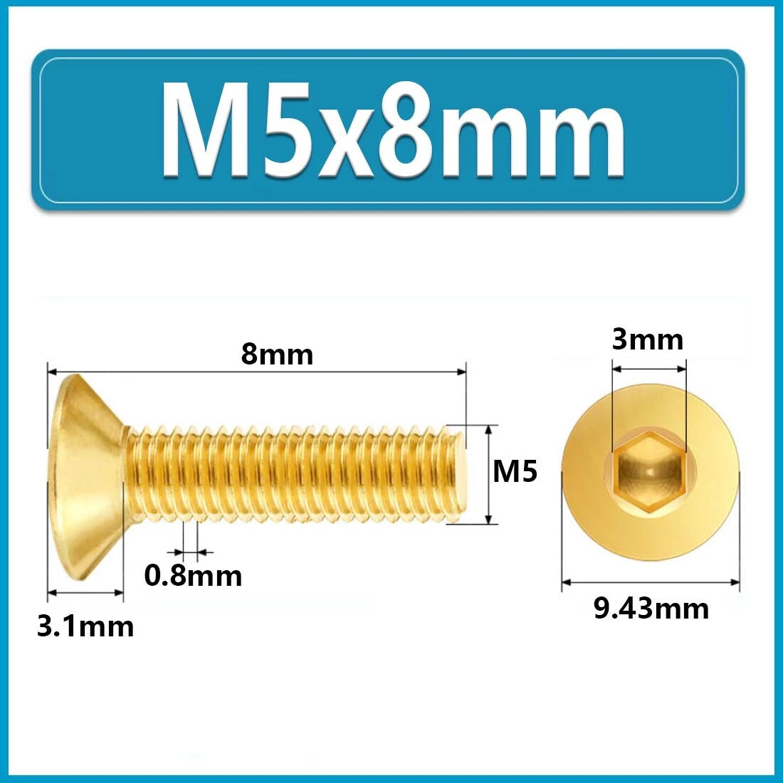Solid Brass Hex Socket Countersunk Machine Screws – M3 to M12, Allen Drive, Flat Head (8–50mm)