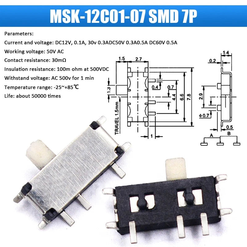 Miniature Slide Switch — SS SK MSK MSS Series, 2–8 Pin, Single/Double Row, PCB Mount