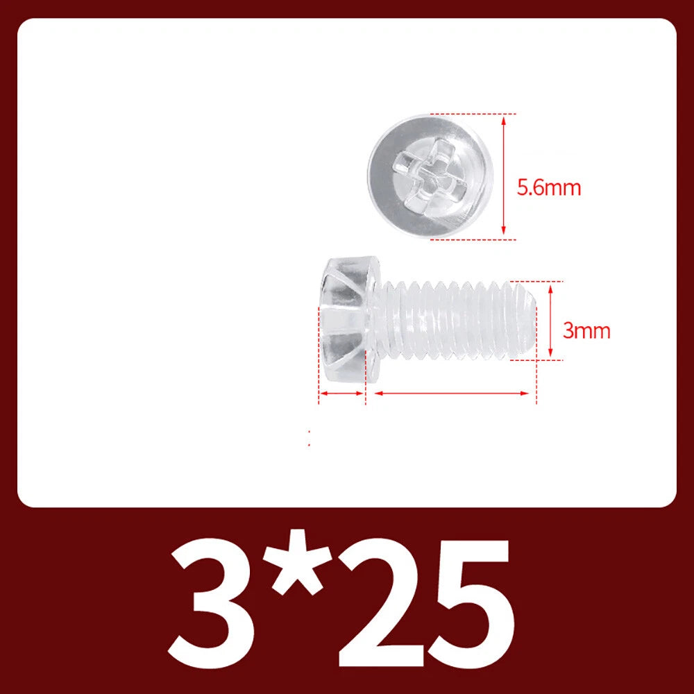 M2-M10 Clear Plastic Phillips Round/Pan Head Machine Screws Cross Screws Hex Nut