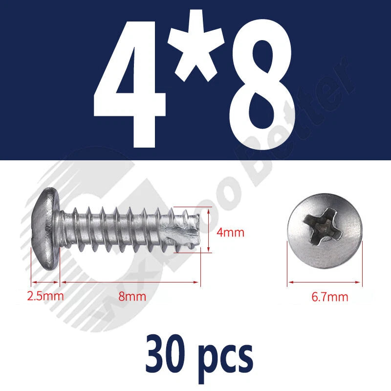 Pan Head Sheet Metal Screws Metric M1~M6 A2 Stainless Steel Sheet Metal Screws