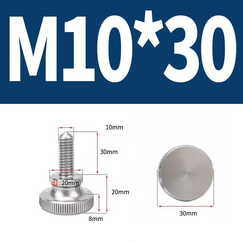 Knurled Thumb Screws Flat Round Head Grip Knob Adjustment Stainless Steel M8 M10