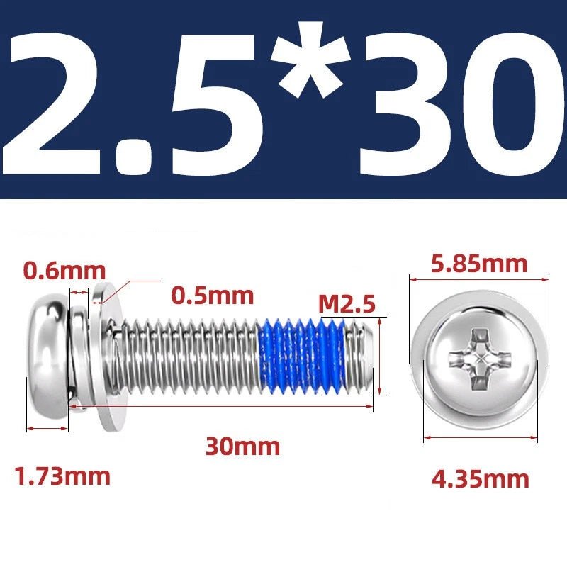 A2 Stainless Steel Phillips Pan Head Machine Screws with Flat & Spring Washers — M2 to M10 - HomeDIYer