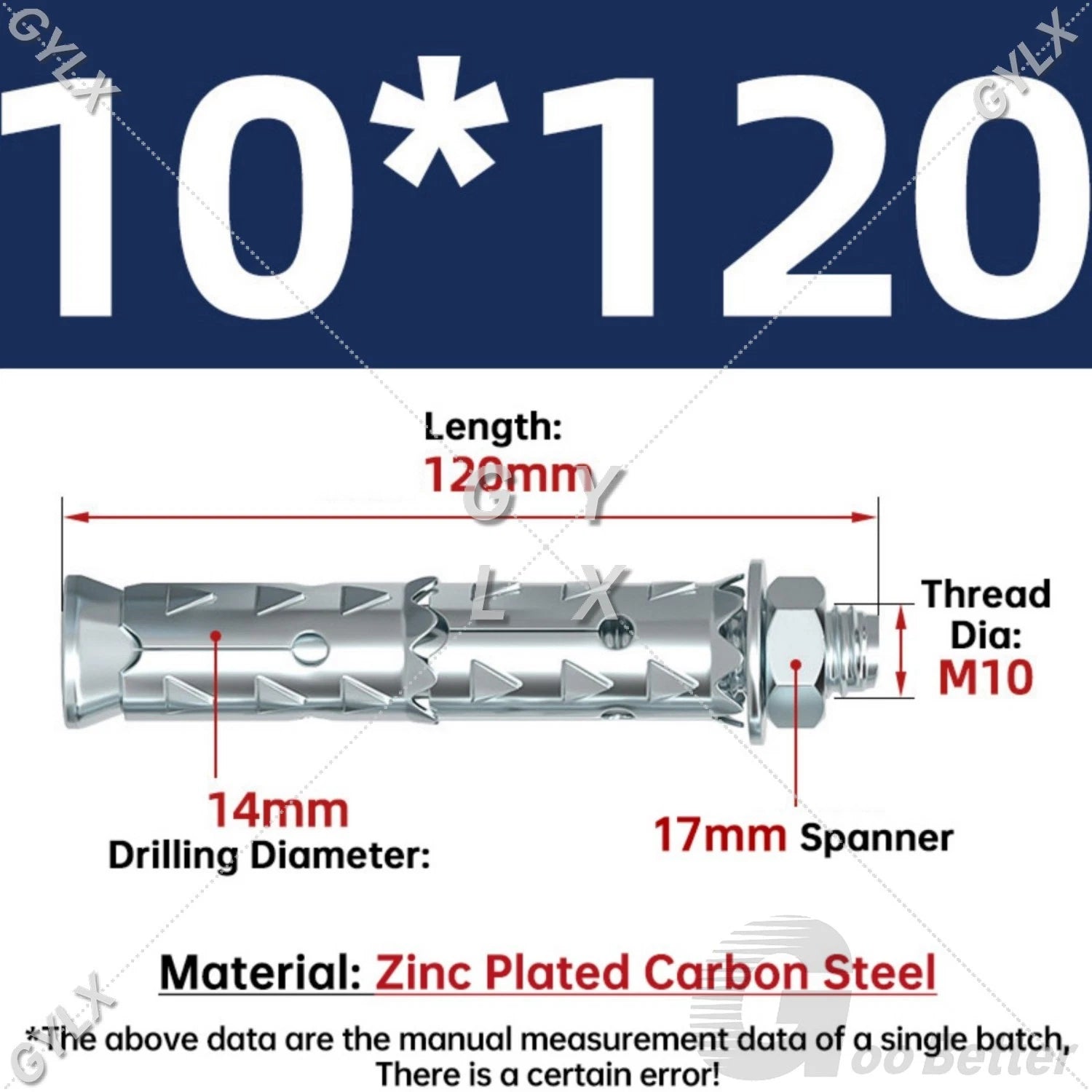 Galvanized Masonry Concrete Expansion Bolts — M6 M8 M10 M12 Wall Anchor Screws