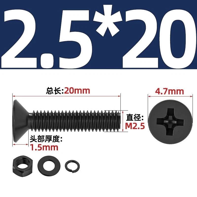 M2–M6 Phillips Countersunk Head Machine Screws with Nut and Washer | Carbon Steel Bolt Set - HomeDIYer