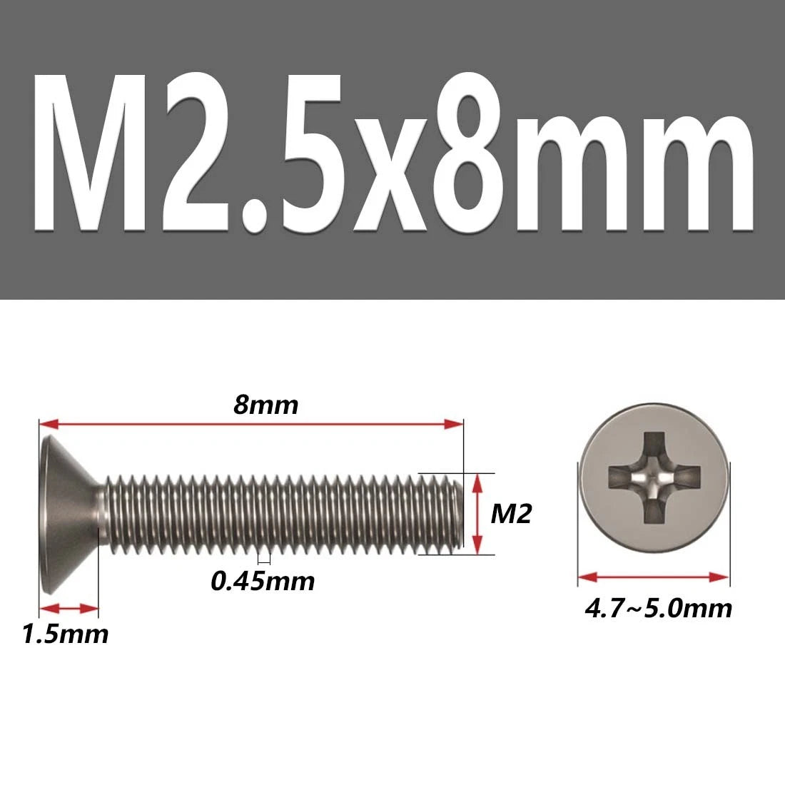 M1.6–M6 Titanium Phillips Countersunk Flat Head Screws – TA2 / Grade 2, Fully Threaded (4–50mm)