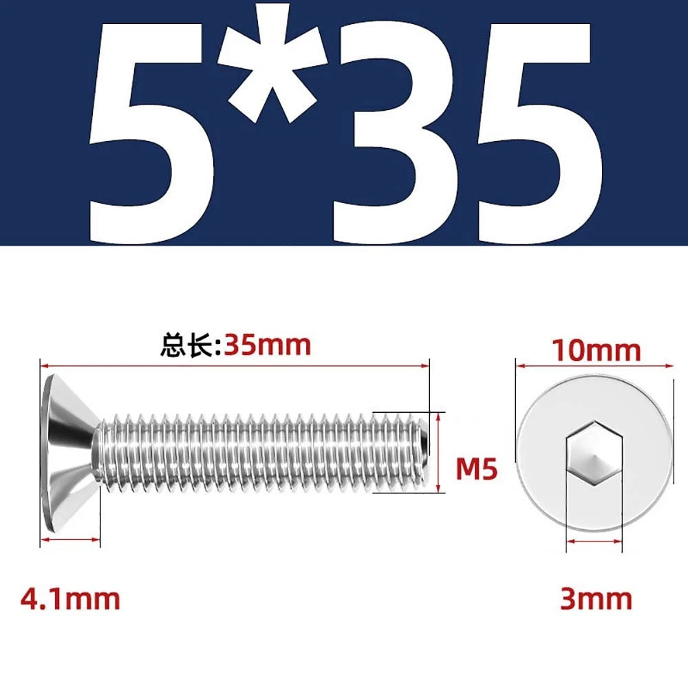 Countersunk Hex Socket Screws – A2 Stainless Steel, M2 to M16, DIN 7991, Fully Threaded