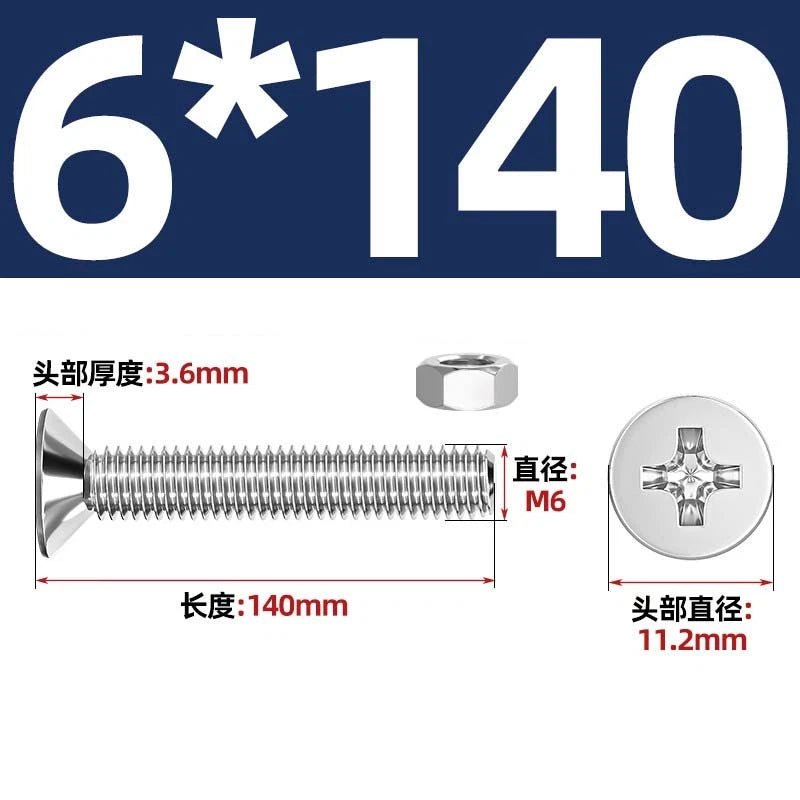 M2–M12 Phillips Countersunk Head Machine Screws with Hex Nuts | A2 304 Stainless Steel - HomeDIYer