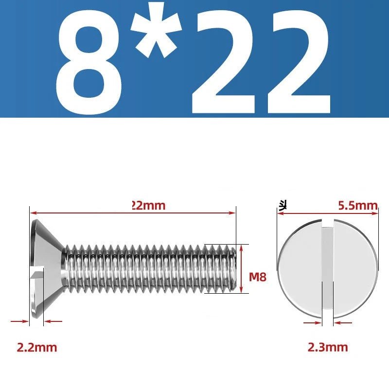 A2 Stainless Steel Slotted Countersunk Machine Screws — M1.6 to M10, Flat Head CSK Bolts - HomeDIYer