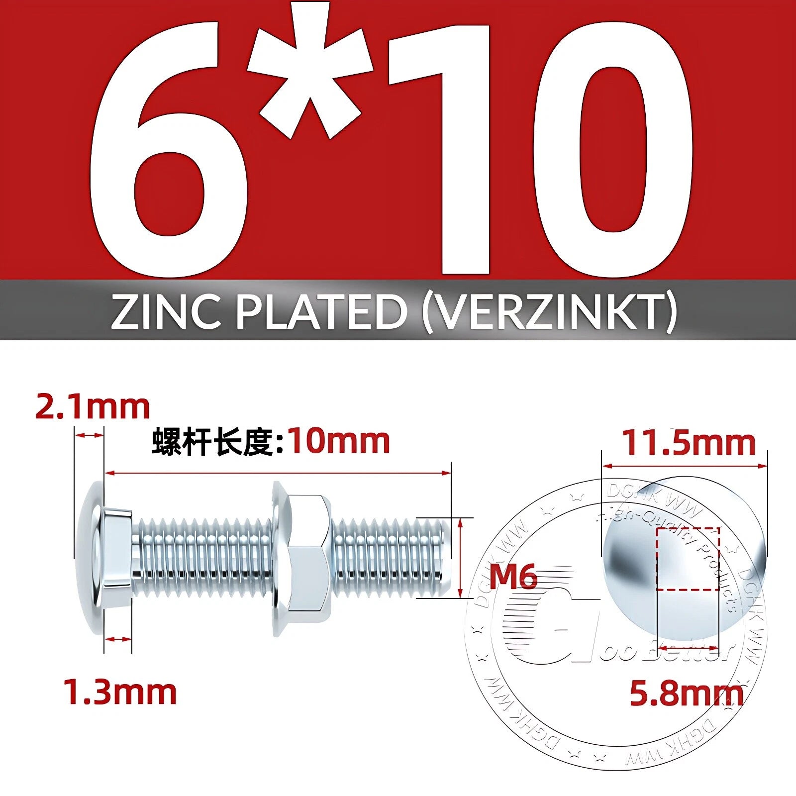 Cup Square Carriage Bolts with Hex Nut — Zinc Plated, M4 to M12