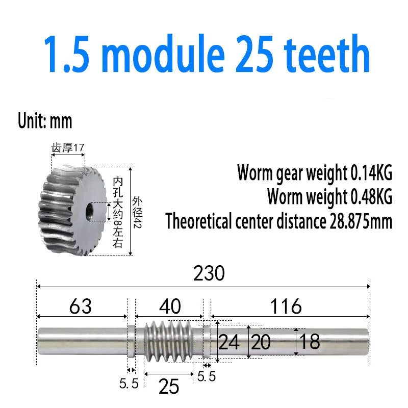 1/1.5/2/2.5/3/4 Module 15T to 100T Gear Steel Worm Wheel Gear & Worm Gear Shaft