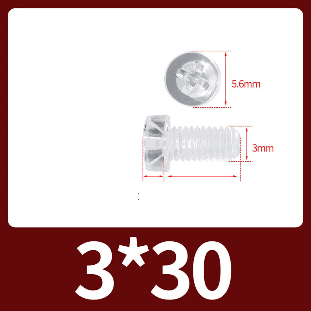 M2-M10 Clear Plastic Phillips Round/Pan Head Machine Screws Cross Screws Hex Nut