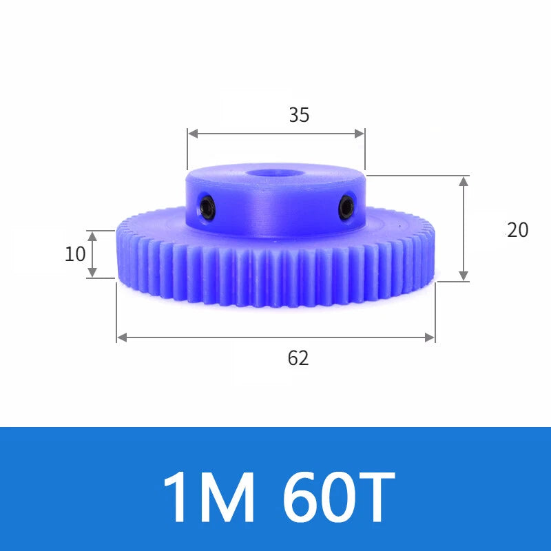 Blue Nylon Spur Gears 1/1.5/2/3Mod Transmission Gear 12-60T With Step Motor Gear