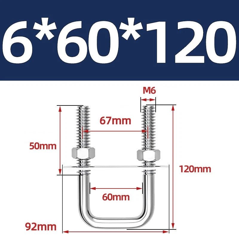 M6 U - Bolt with Plate and Nuts – Stainless Steel 304 (A2) for Trailer & Pipe Clamp - HomeDIYer