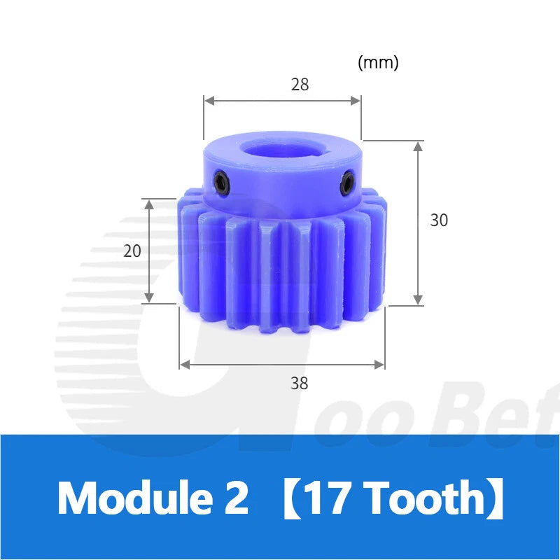 Nylon Mod 2 Spur Gear 12-30 Tooth with Step Pinion Motor Gear Bore 8mm-25mm Blue