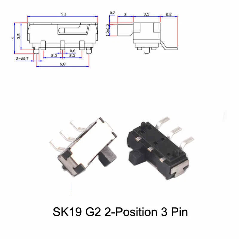 Miniature Slide Switch — 2P2T / 2P3T, 2 & 3 Position, SS/SK Series (G1.5–G6)
