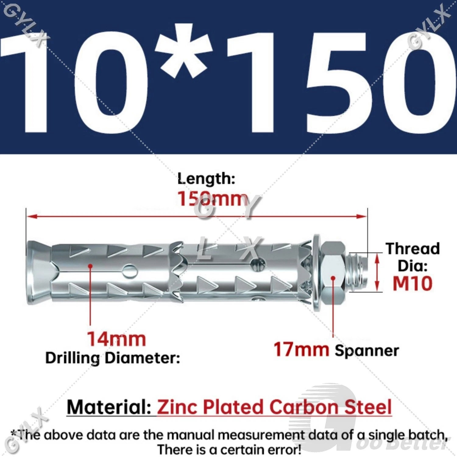 Galvanized Masonry Concrete Expansion Bolts — M6 M8 M10 M12 Wall Anchor Screws