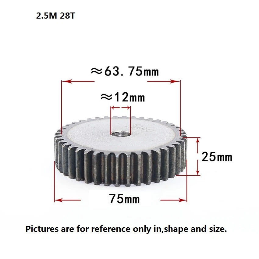 2.5 Mod 12T-75T Spur Gears pitch 7.85mm 45# Steel Pinion Motor Gear Thick 25mm