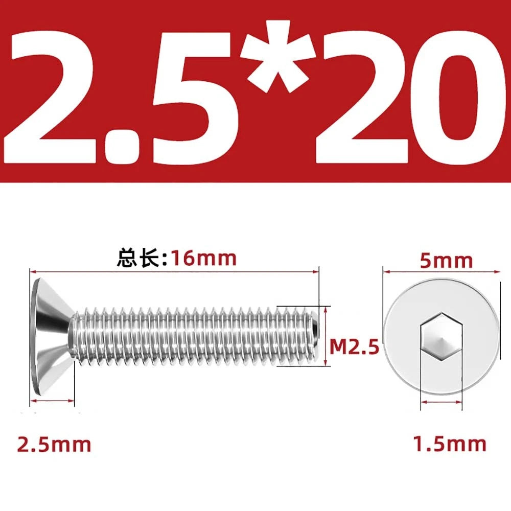 A4 Stainless Steel Countersunk Hex Socket Screws – Marine Grade, M2 to M16 (DIN 7991)