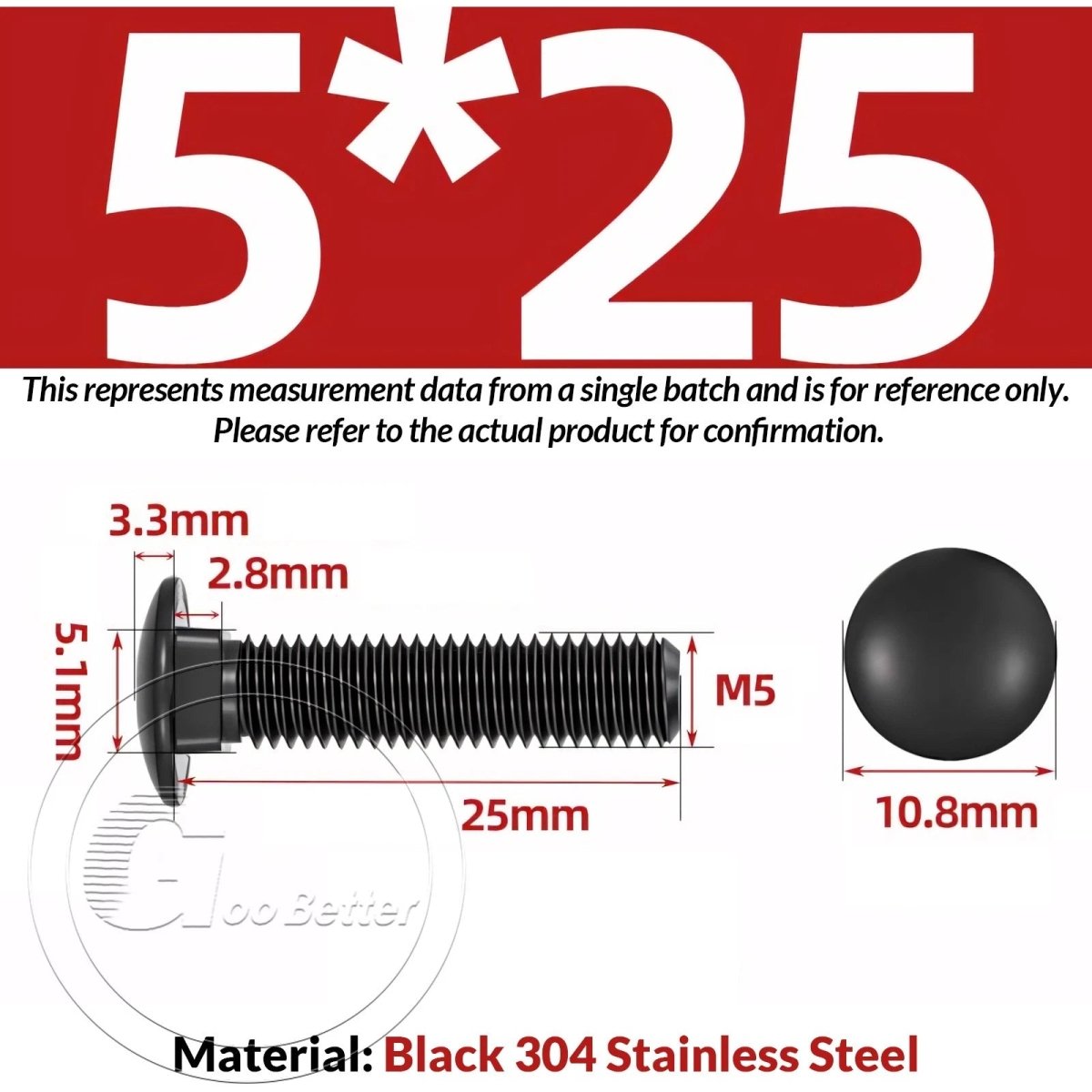 Black Carriage Bolts M3 M4 M5 M6 — Cup Square Domed Head, A2 - 70 Stainless Steel - HomeDIYer
