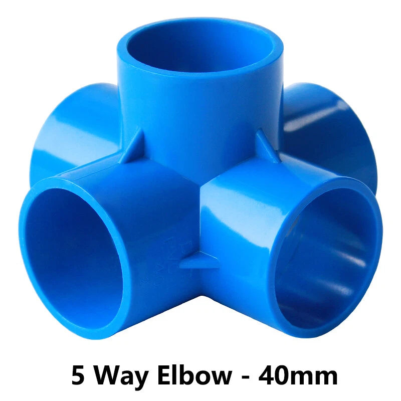 PVC 3 4 5 6-Way Elbow Connector Coupling Pipe Fittings Dia 20 25 32 40 50mm Blue