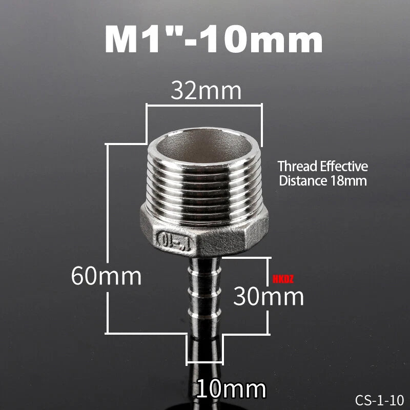 BSP Male Thread Barb Hose Tail Connector 304 Stainless Steel — 1" to 3"