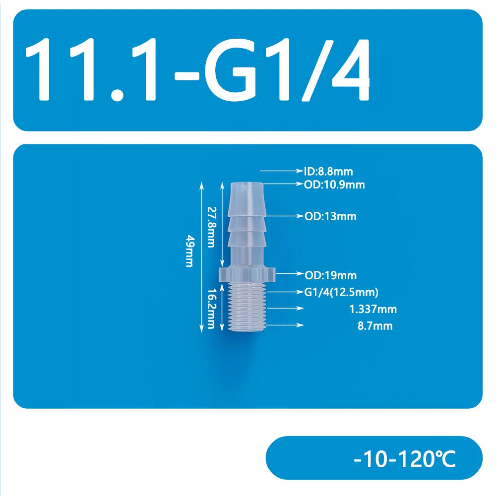 BSP Metric Male Thread Plastic Hose Connector — Straight Barbed Joiner (PP/PE, 1/8" to 3/4")