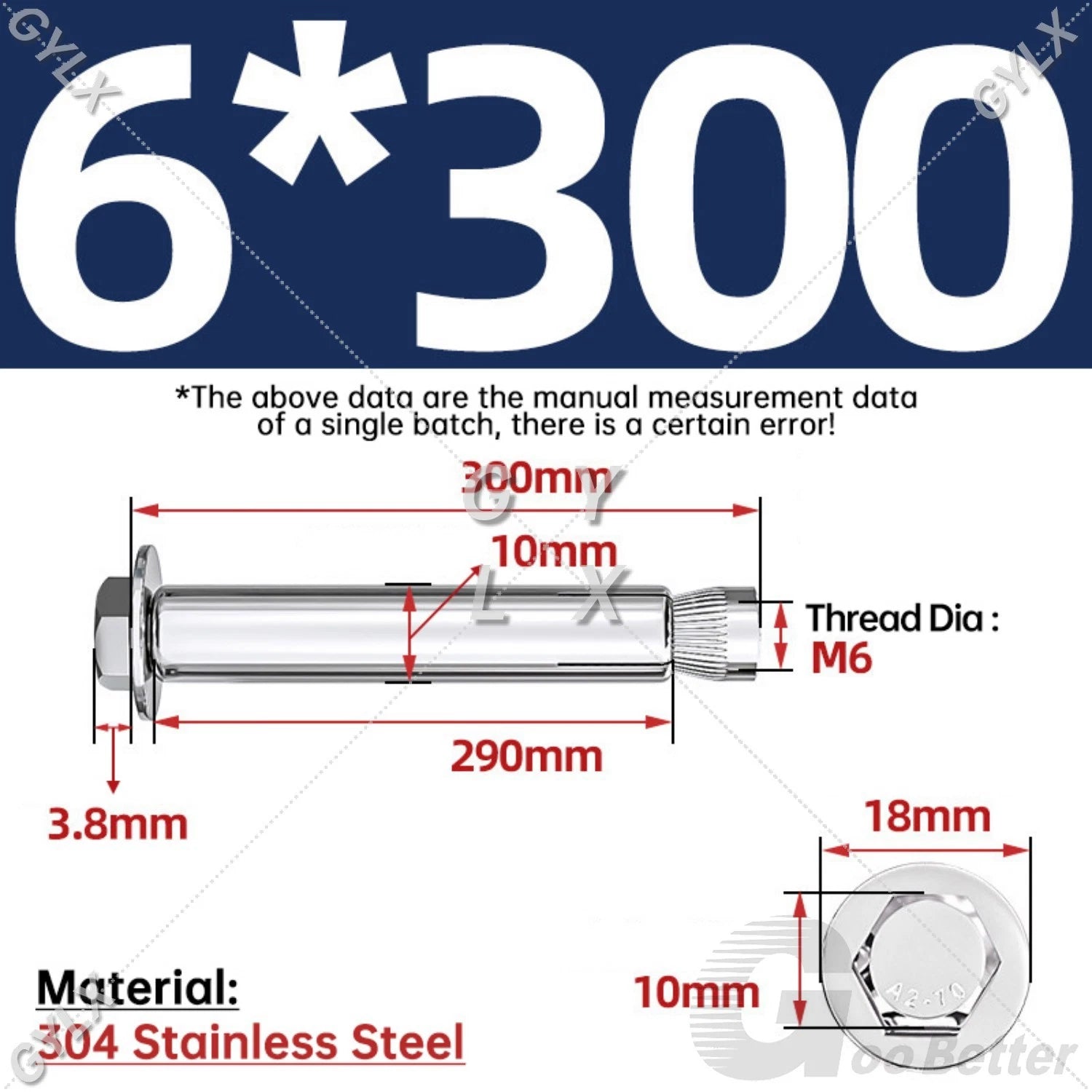 Expansion Anchor Bolts for Masonry — M6 to M16, Stainless Steel & Zinc-Coated