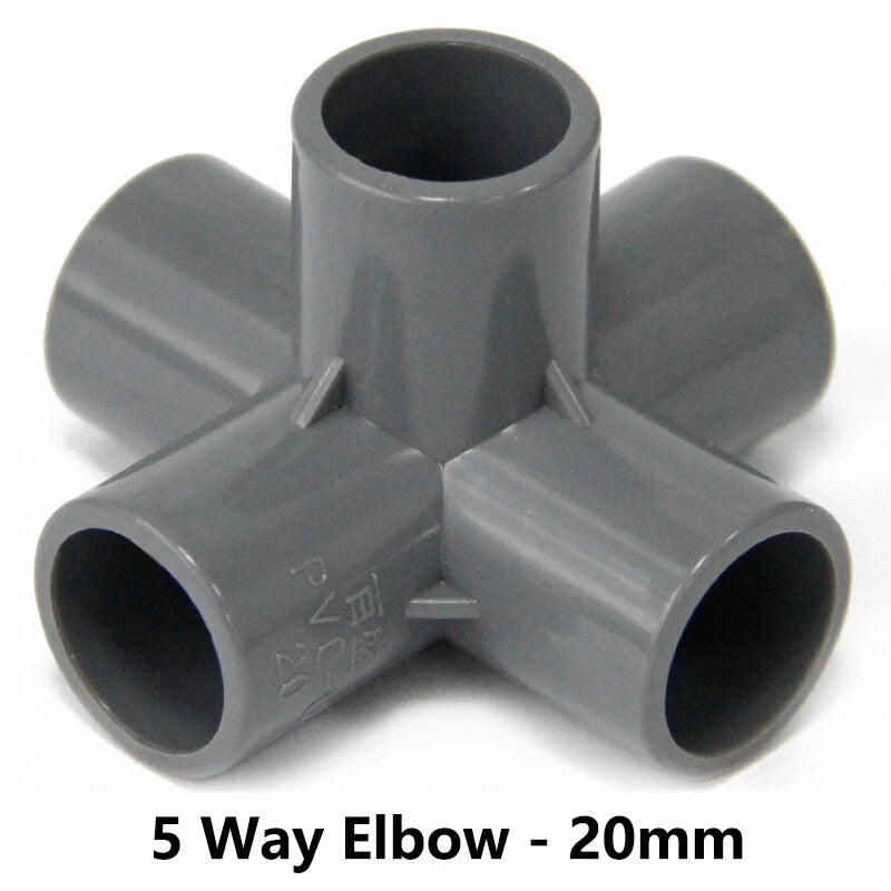 PVC 3 4 5 6-Way Elbow Connector Coupling Pipe Fittings Dia 20 25 32 40 50mm Grey