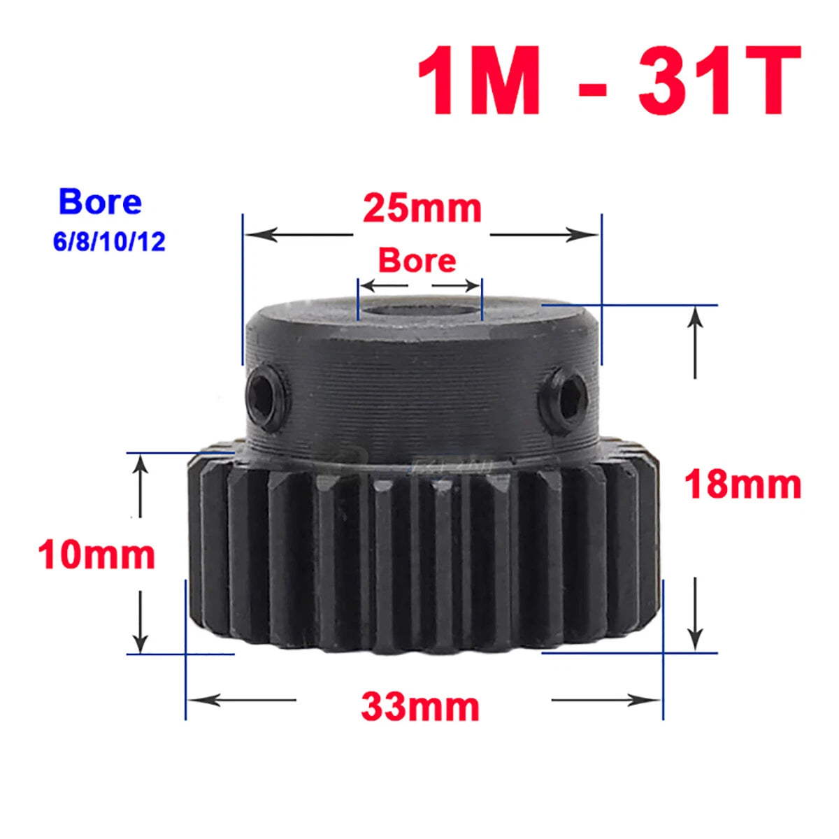 1M Mod Spur Gear Pinion Gears 10T-35T Bore 4-17mm Metal Spur Transmission Motor