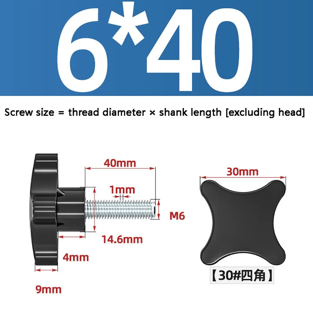 M5-M10 Thumb Screws Black Plastic Four Star Head Hand Grip Knob Bolts Galvanized