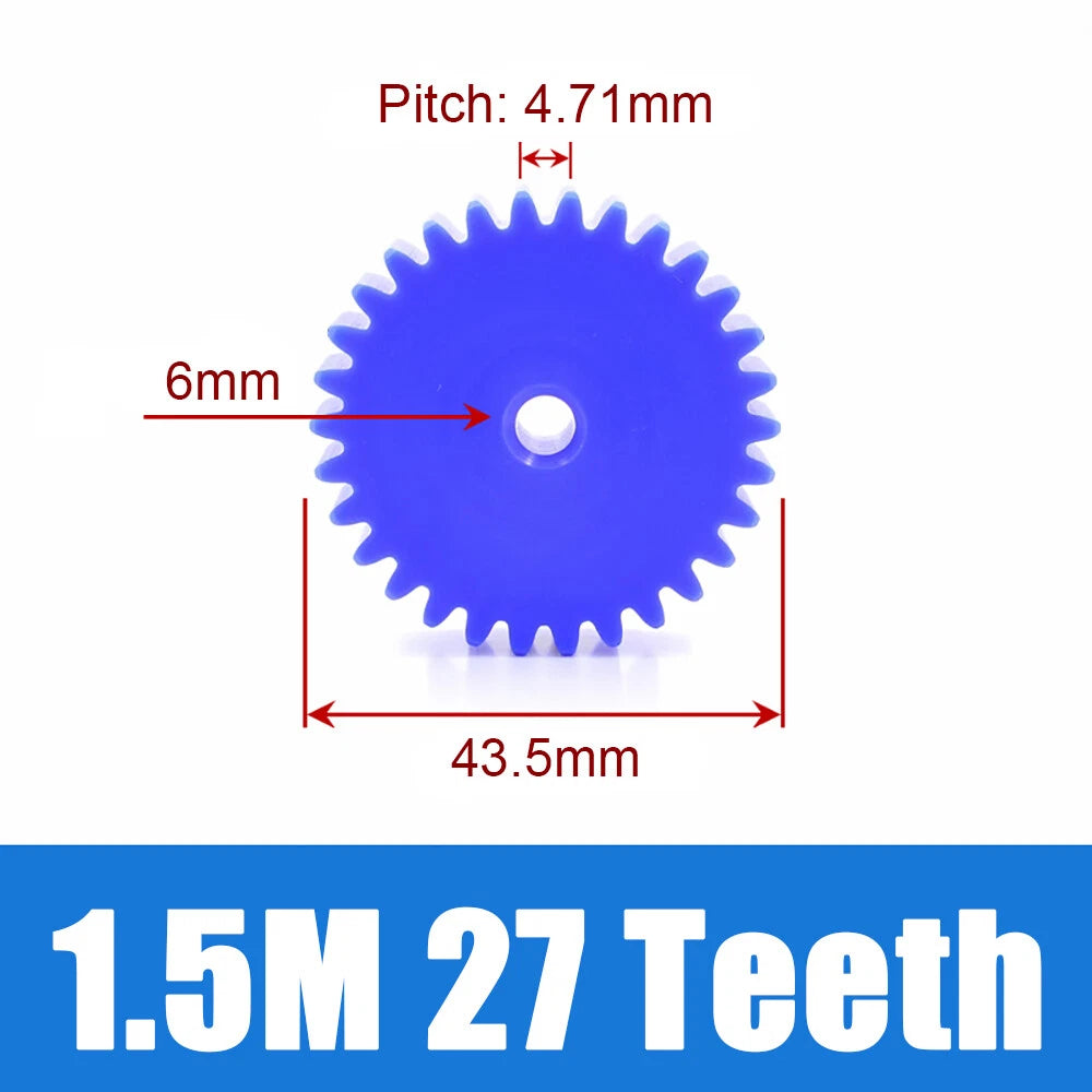 1.5 Modulus Blue Nylon Spur Gear, Flat Gears 12 to 100 Teeth, 6mm/8mm/10mm Bore