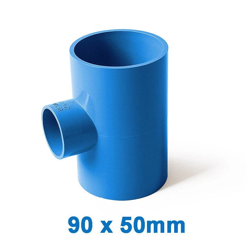 PVC Reducing Tee Pipe & Fittings Solvent Weld Pressure Adapter Connector Blue