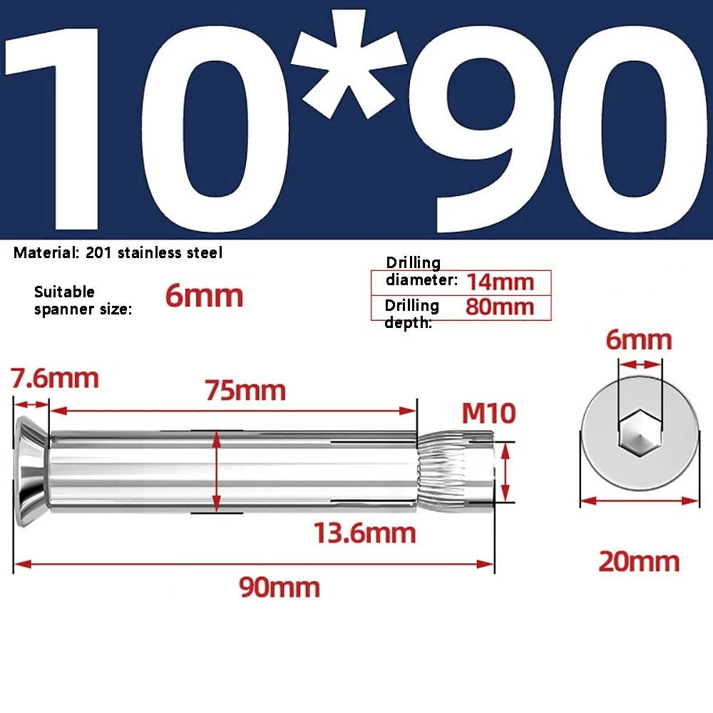 M6–M12 Countersunk Expansion Bolts | 201 Stainless Steel Hex Socket Sleeve Anchors