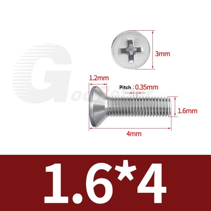 M1–M3.5 Phillips Countersunk Machine Screws – 304 Stainless Steel, Fully Threaded (3–120mm Overall Length) - HomeDIYer