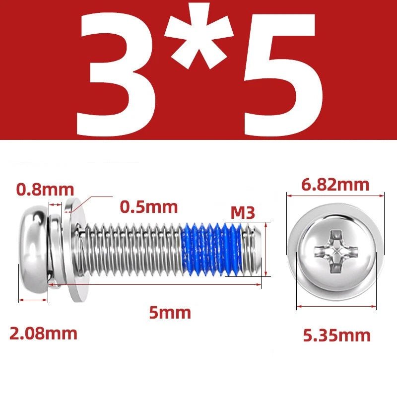A2 Stainless Steel Phillips Pan Head Machine Screws with Flat & Spring Washers — M2 to M10 - HomeDIYer
