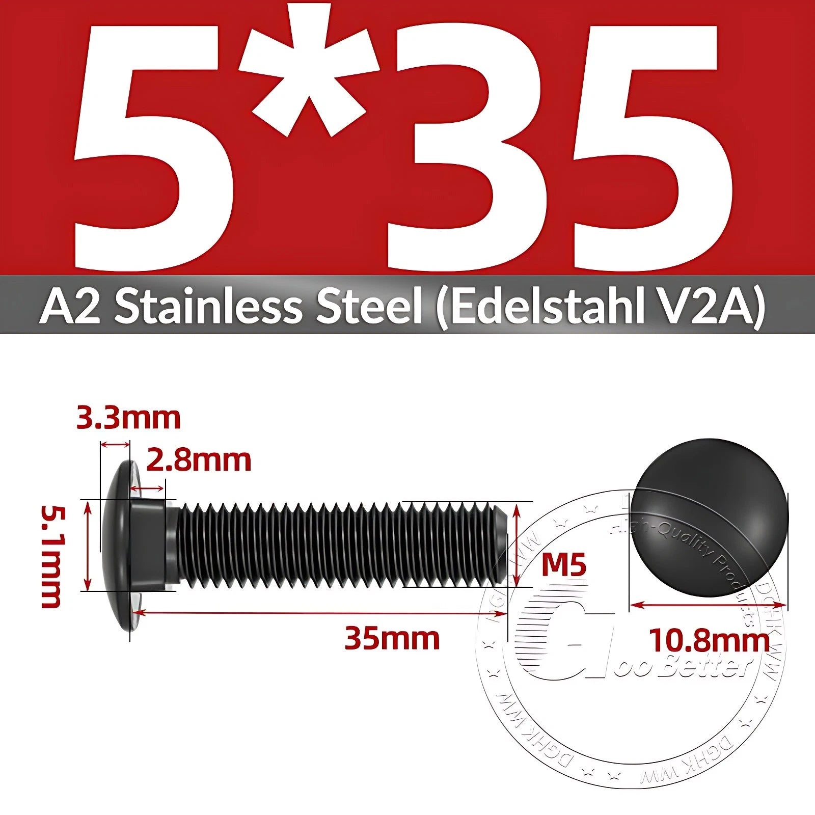 Black Stainless Steel Carriage Bolts M3–M12 | A2 Cup Square Dome Screws