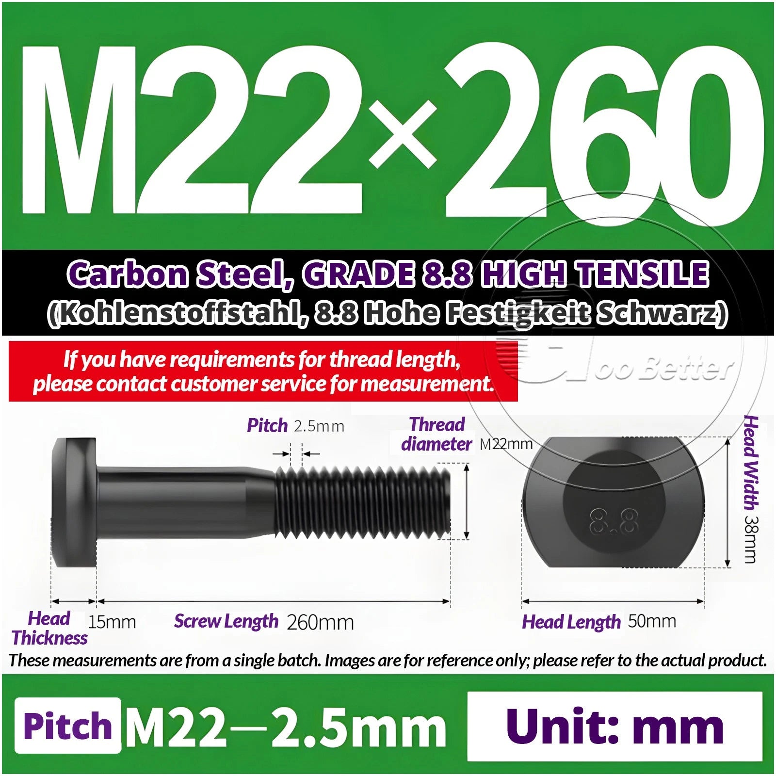 T-Slot Bolts M22 - M42 T Track Bolts 70mm to 500mm Long GRADE 8.8 HIGH TENSILE