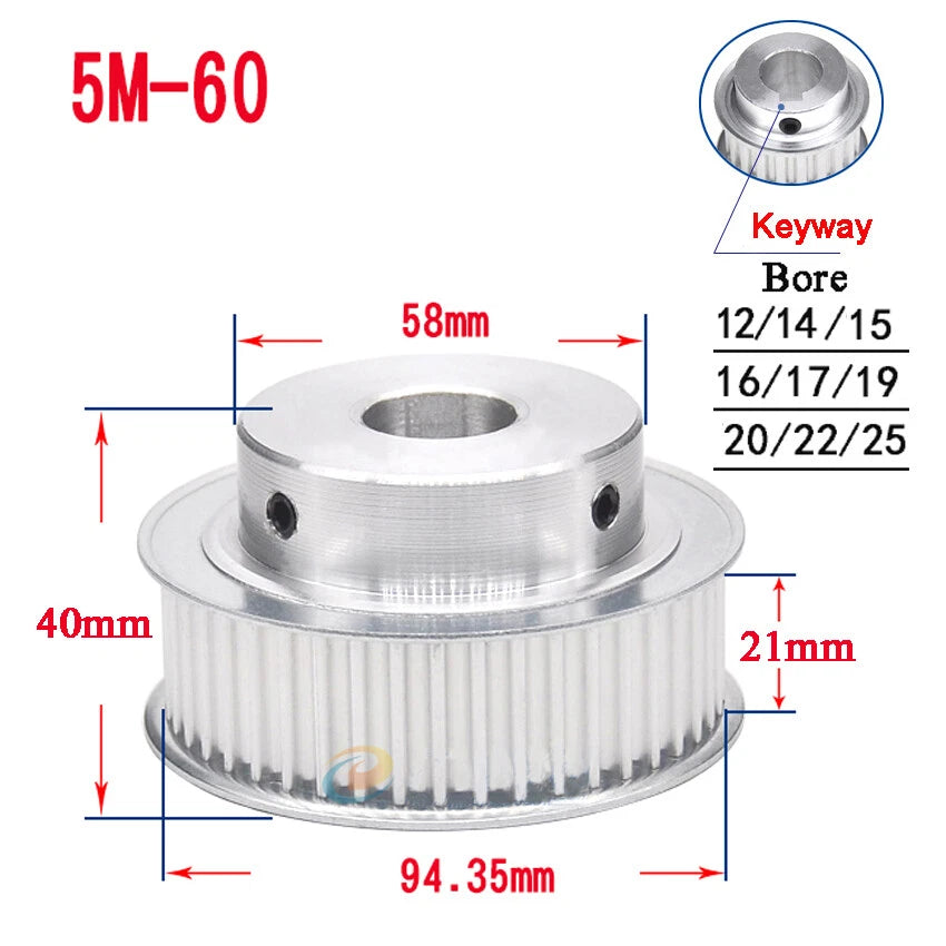 5M 15T-80T Timing Belt Pulley With Step/Keyway, Bore 8-25mm,For 20mm Width Belt